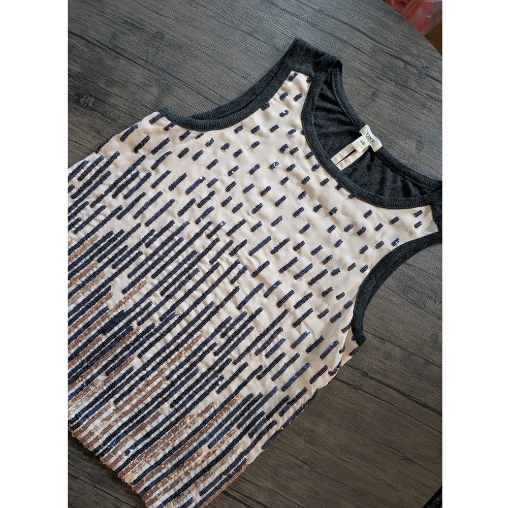 Tiny Anthropologie Sequin Tank Top XS Ivory Navy Gold Sleeveless Party